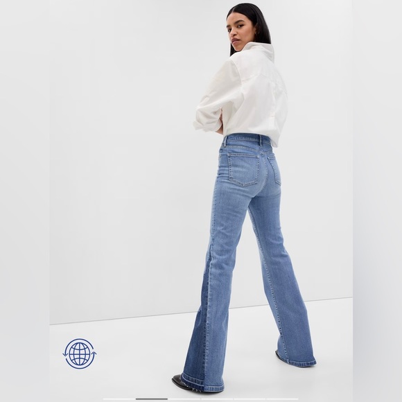 Gap | High Rise Patched '70s Flare Jeans Medium Indigo Size 29 Tall - Picture 2 of 11